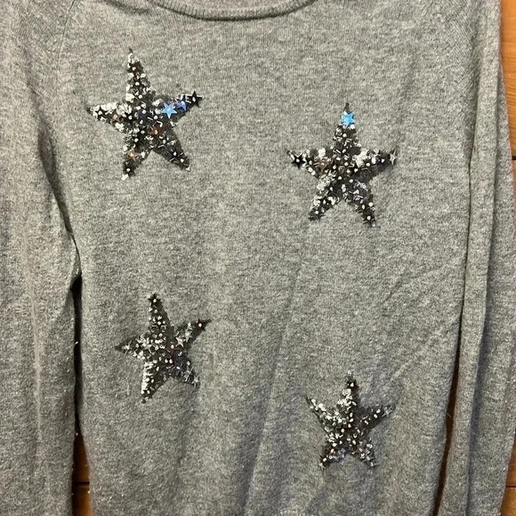 Jeff Womens sweater stars 3 gray 90% wool 10% cashmere warm winter soft sequins - Picture 2 of 8